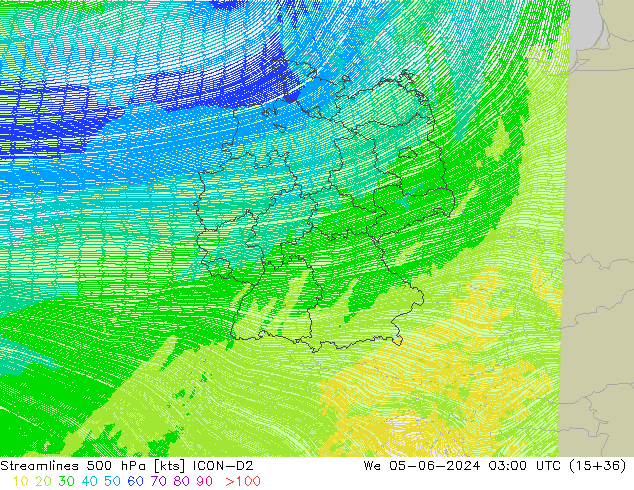 Streamlines 500 hPa ICON-D2 We 05.06.2024 03 UTC