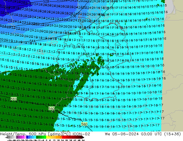 Height/Temp. 500 hPa ICON-D2 Qua 05.06.2024 03 UTC