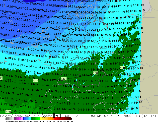 Géop./Temp. 500 hPa ICON-D2 mer 05.06.2024 15 UTC