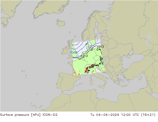 pression de l'air ICON-D2 mar 04.06.2024 12 UTC