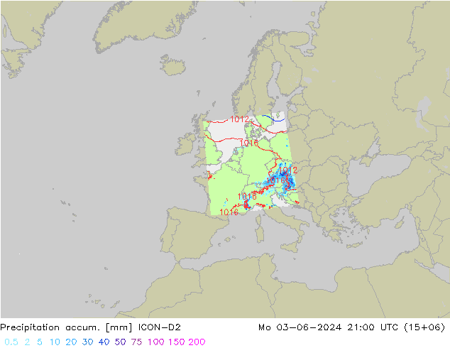 Nied. akkumuliert ICON-D2 Mo 03.06.2024 21 UTC