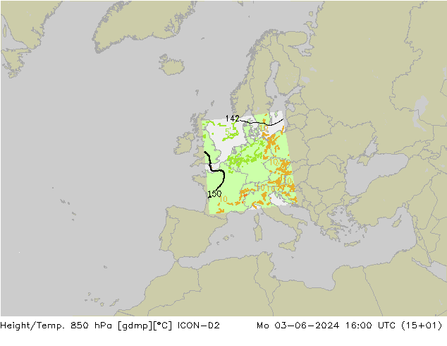 Height/Temp. 850 hPa ICON-D2 Mo 03.06.2024 16 UTC