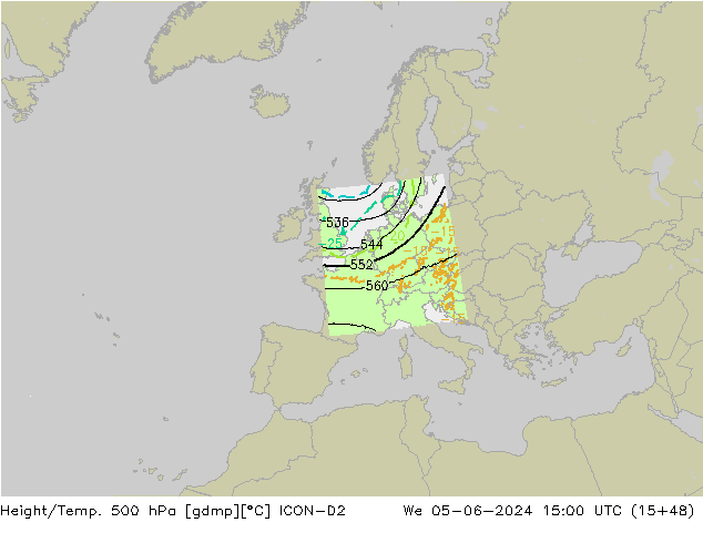 Yükseklik/Sıc. 500 hPa ICON-D2 Çar 05.06.2024 15 UTC