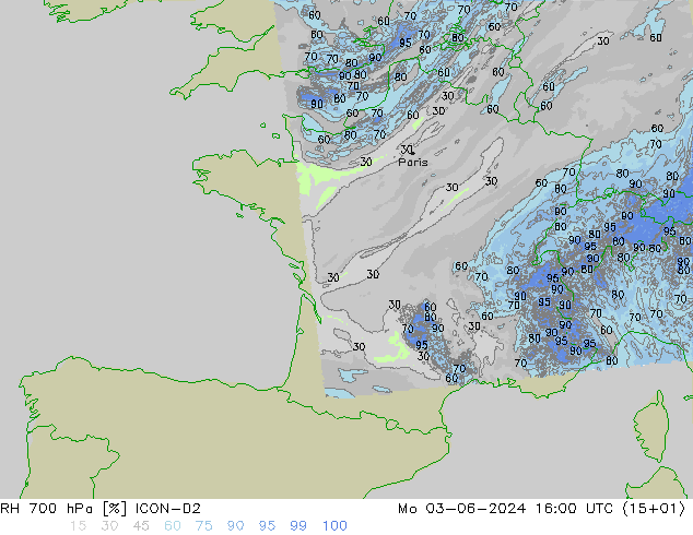 RH 700 hPa ICON-D2 Mo 03.06.2024 16 UTC