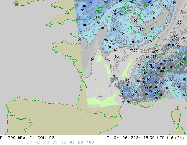 Humidité rel. 700 hPa ICON-D2 mar 04.06.2024 15 UTC