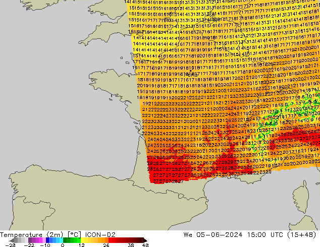 Temperature (2m) ICON-D2 St 05.06.2024 15 UTC