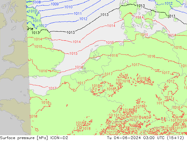 Atmosférický tlak ICON-D2 Út 04.06.2024 03 UTC