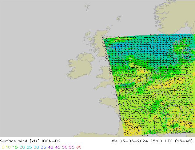 Rüzgar 10 m ICON-D2 Çar 05.06.2024 15 UTC