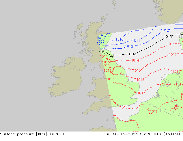 Surface pressure ICON-D2 Tu 04.06.2024 00 UTC