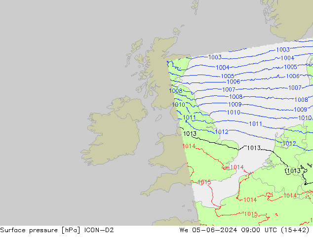 Atmosférický tlak ICON-D2 St 05.06.2024 09 UTC