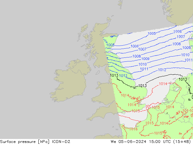 Surface pressure ICON-D2 We 05.06.2024 15 UTC