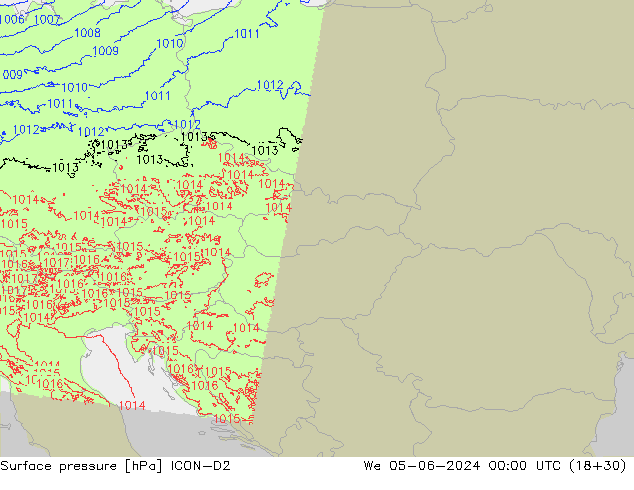 pressão do solo ICON-D2 Qua 05.06.2024 00 UTC