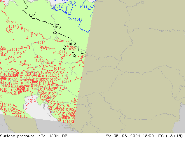 Surface pressure ICON-D2 We 05.06.2024 18 UTC