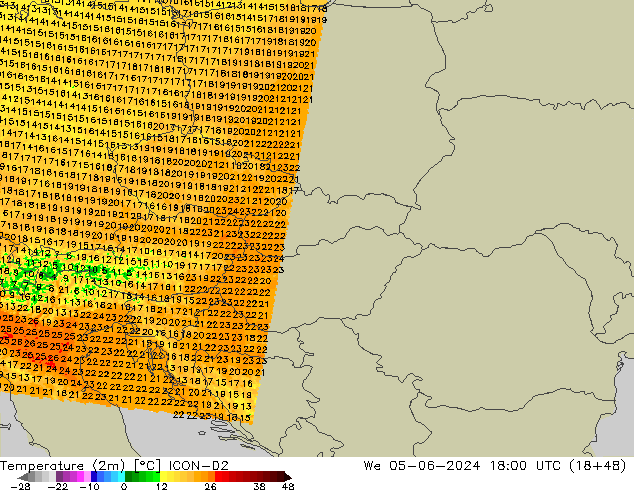 Temperaturkarte (2m) ICON-D2 Mi 05.06.2024 18 UTC