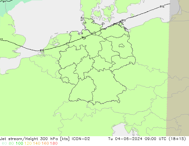 Jet stream ICON-D2 Ter 04.06.2024 09 UTC