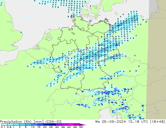 Precipitation (6h) ICON-D2 We 05.06.2024 18 UTC