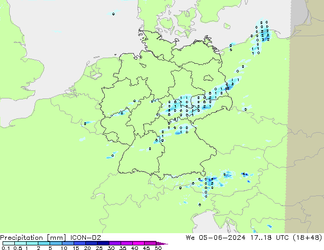 Precipitación ICON-D2 mié 05.06.2024 18 UTC