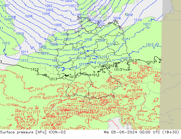 Surface pressure ICON-D2 We 05.06.2024 00 UTC