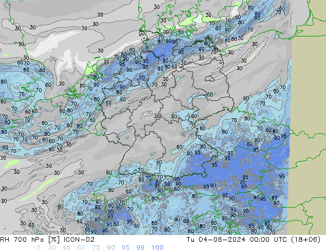 RH 700 hPa ICON-D2 Tu 04.06.2024 00 UTC