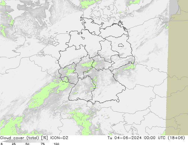 Bewolking (Totaal) ICON-D2 di 04.06.2024 00 UTC