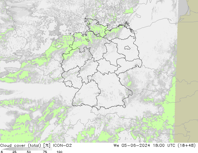 Bewolking (Totaal) ICON-D2 wo 05.06.2024 18 UTC