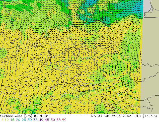 Vento 10 m ICON-D2 Seg 03.06.2024 21 UTC