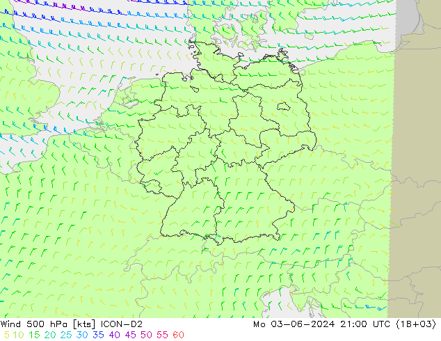 Wind 500 hPa ICON-D2 Mo 03.06.2024 21 UTC