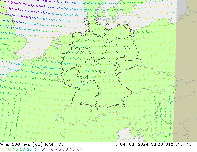 Viento 500 hPa ICON-D2 mar 04.06.2024 06 UTC