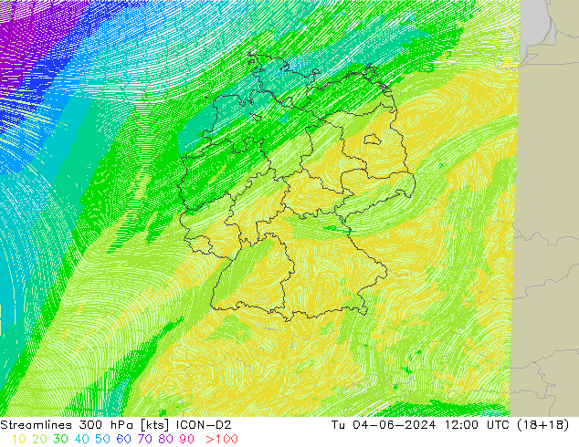 Rüzgar 300 hPa ICON-D2 Sa 04.06.2024 12 UTC