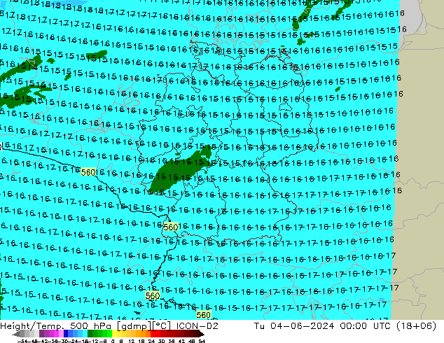 Height/Temp. 500 hPa ICON-D2 Di 04.06.2024 00 UTC