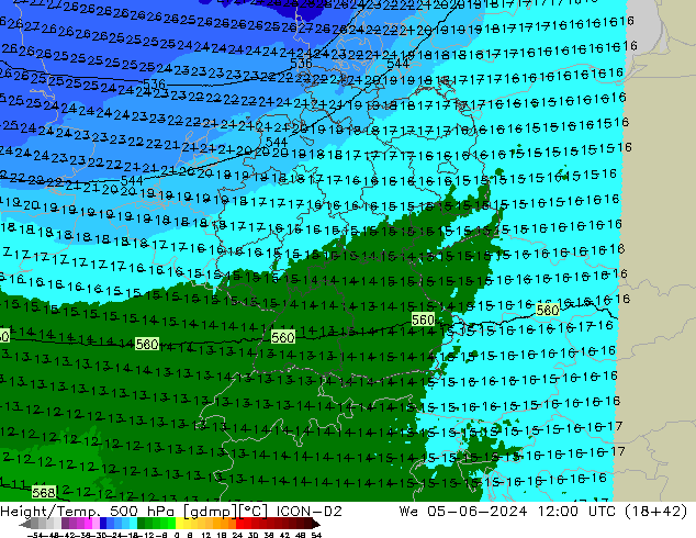 Hoogte/Temp. 500 hPa ICON-D2 wo 05.06.2024 12 UTC