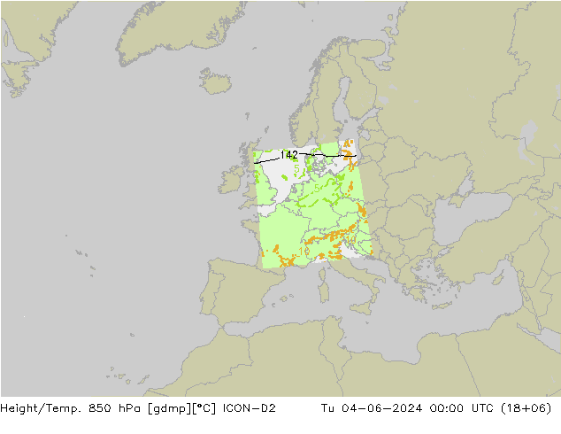 Height/Temp. 850 hPa ICON-D2 Di 04.06.2024 00 UTC