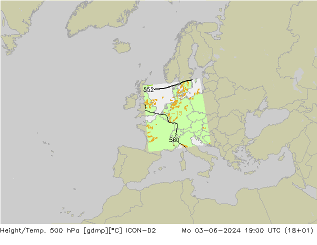 Height/Temp. 500 hPa ICON-D2 Mo 03.06.2024 19 UTC