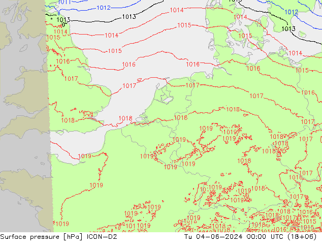 Surface pressure ICON-D2 Tu 04.06.2024 00 UTC