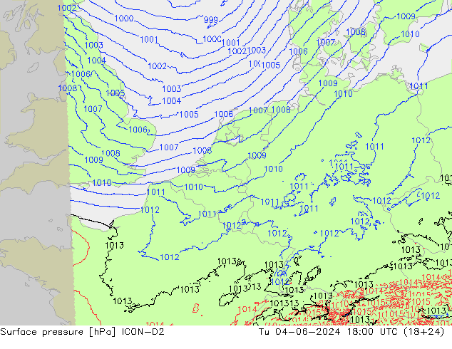 pression de l'air ICON-D2 mar 04.06.2024 18 UTC