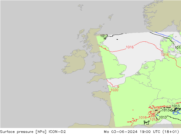 Atmosférický tlak ICON-D2 Po 03.06.2024 19 UTC