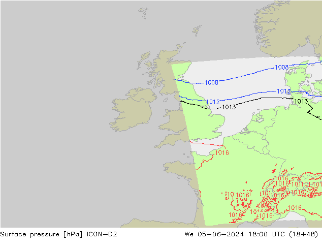 pressão do solo ICON-D2 Qua 05.06.2024 18 UTC