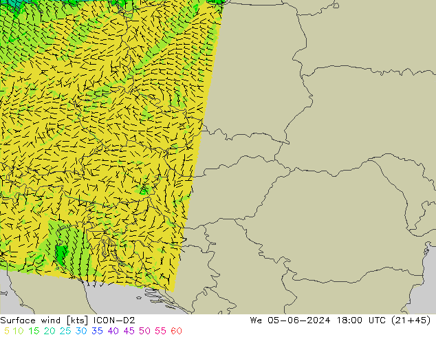 Vento 10 m ICON-D2 Qua 05.06.2024 18 UTC