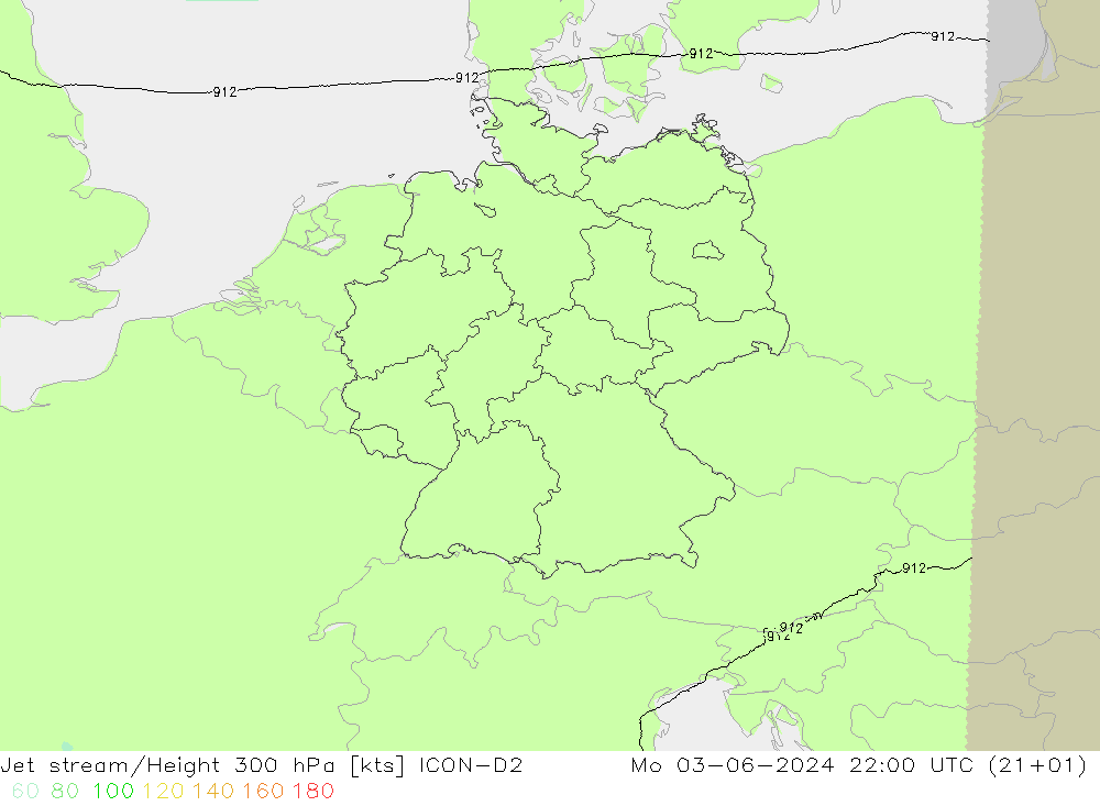 高速氣流 ICON-D2 星期一 03.06.2024 22 UTC