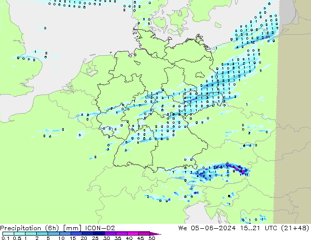 Precipitation (6h) ICON-D2 St 05.06.2024 21 UTC