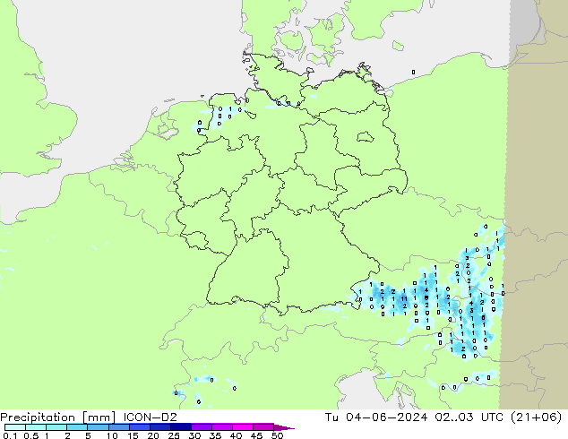 Precipitation ICON-D2 Tu 04.06.2024 03 UTC