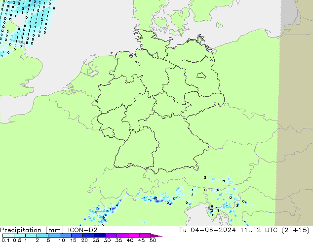 Niederschlag ICON-D2 Di 04.06.2024 12 UTC