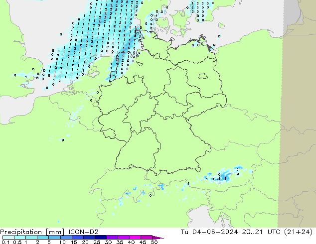 Précipitation ICON-D2 mar 04.06.2024 21 UTC