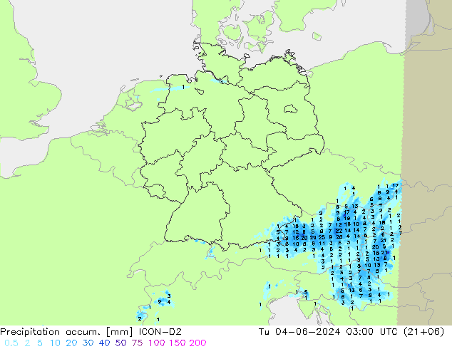 Précipitation accum. ICON-D2 mar 04.06.2024 03 UTC