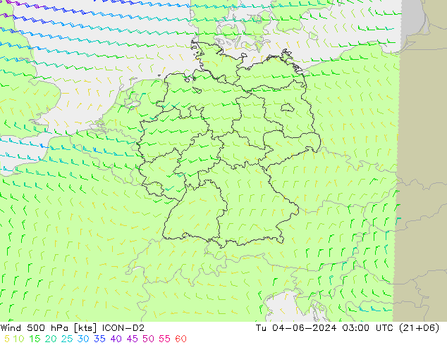 ветер 500 гПа ICON-D2 вт 04.06.2024 03 UTC