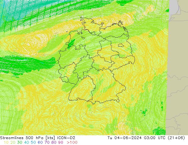 Stromlinien 500 hPa ICON-D2 Di 04.06.2024 03 UTC