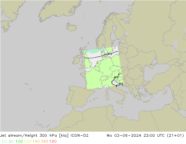 高速氣流 ICON-D2 星期一 03.06.2024 22 UTC