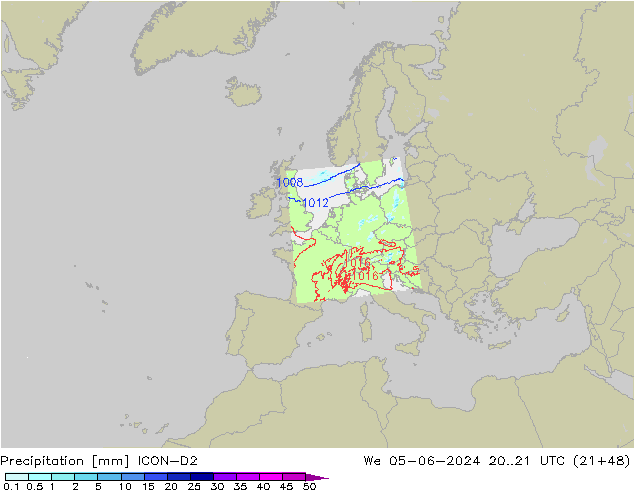 Niederschlag ICON-D2 Mi 05.06.2024 21 UTC