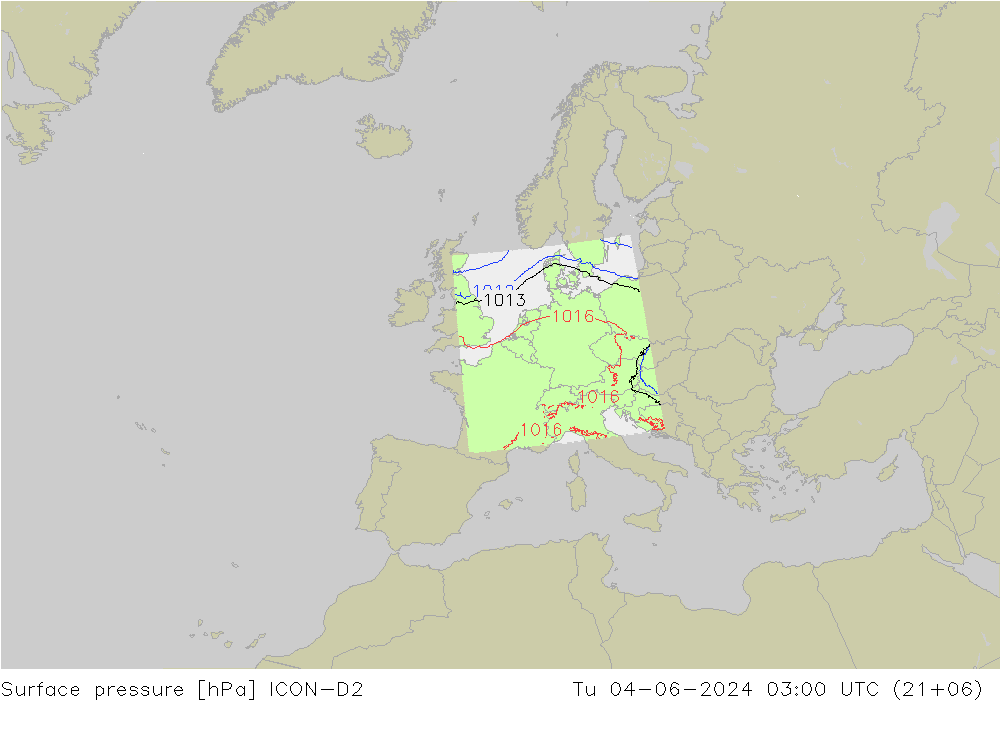 приземное давление ICON-D2 вт 04.06.2024 03 UTC