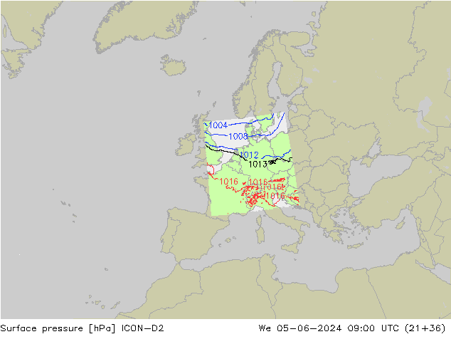 приземное давление ICON-D2 ср 05.06.2024 09 UTC